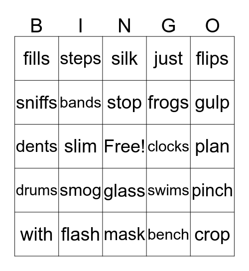 closed syllable Bingo Card