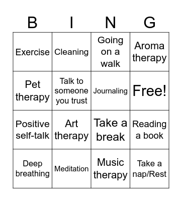 Coping skills bingo Card