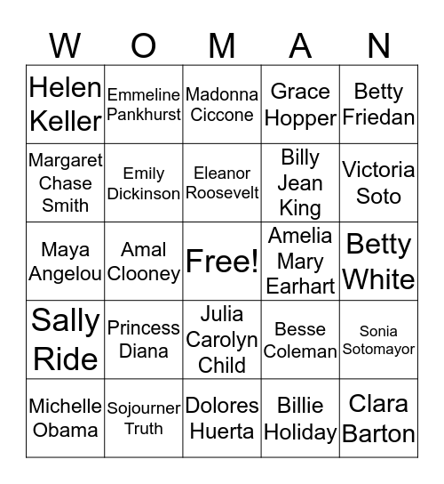 WIN/International Woman's Day Bingo Card