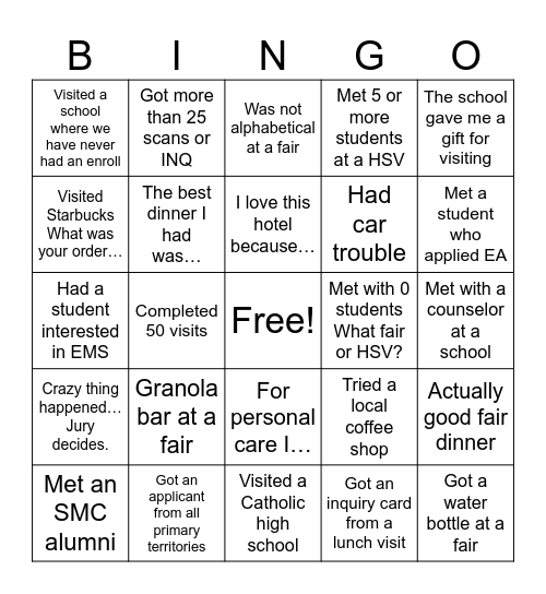 SMC Travel Bingo Card