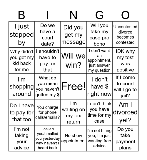 Law Office BINGO Card