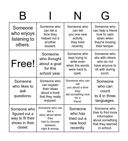 Learner Profile Bingo Card