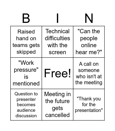 Group Meeting Bingo Card