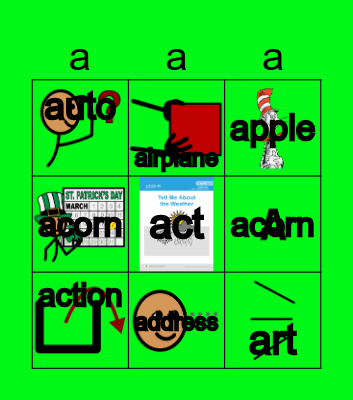 N2y Letter a Bingo Card