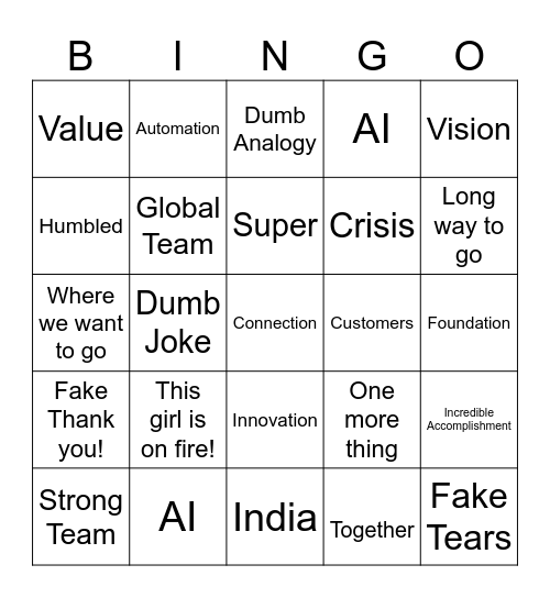 Townhall Bingo Card