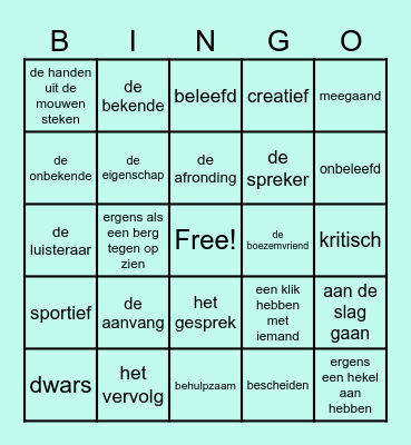 Woordenschat bingo Card