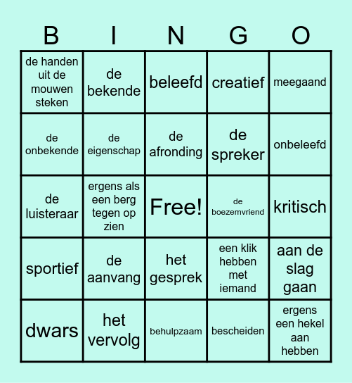 Woordenschat bingo Card