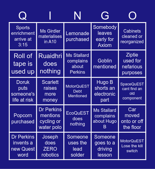 QuINGO Bingo Card