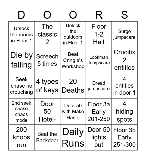Doors Floor 1 Bingo Card
