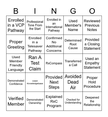 Live Call Bingo Card