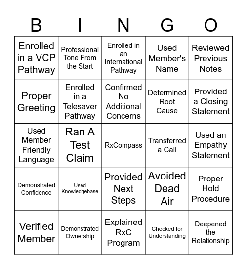 Live Call Bingo Card