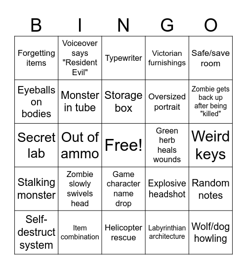 Resident Bingo Card