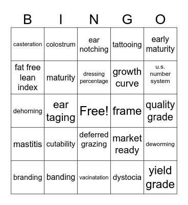 animal scienc 2-5 Bingo Card