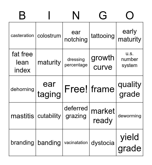animal scienc 2-5 Bingo Card
