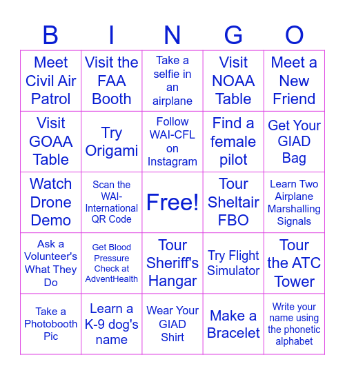 Girls in Aviation Day 2026 Bingo Card