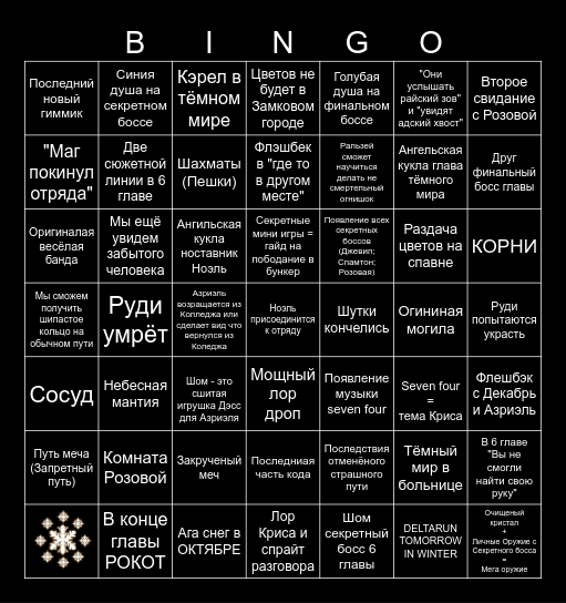 DELTARUNE Chapter 6 предикт до трейлера: Bingo Card