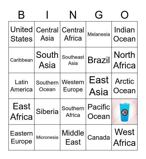 World Regions Bingo Card