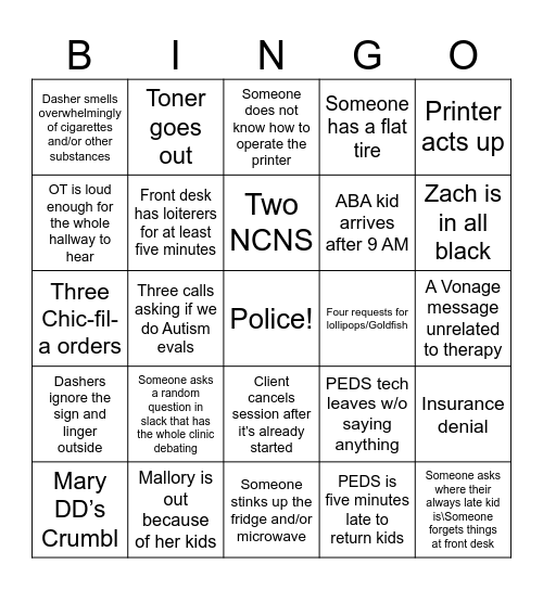PACGO Bingo Card