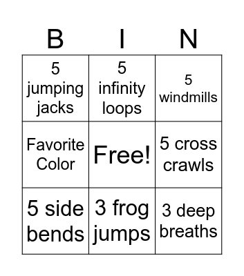 Crossing midline bingo Card