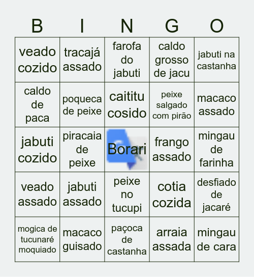Bingo das comidas típicas do povo Borari Bingo Card