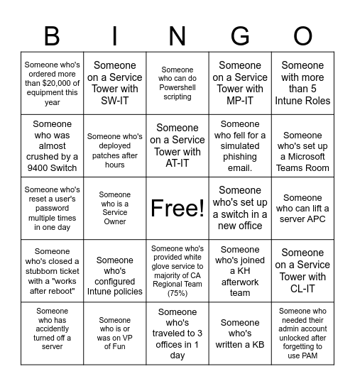 CA IT Summer F2F Bingo Card