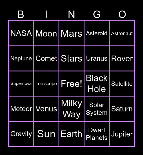 Space Bingo Card