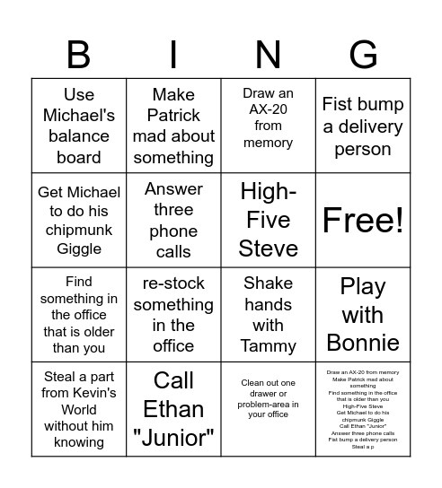 AQWA Office BING Bingo Card