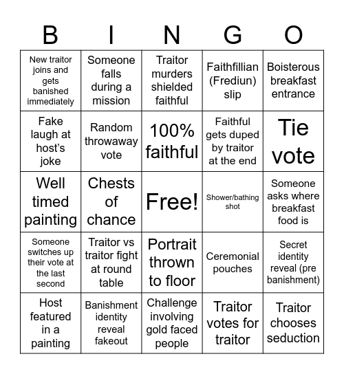 Traitors Bingo Card