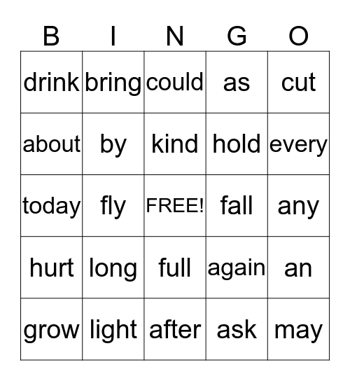 Sight Word Bingo #4 Bingo Card