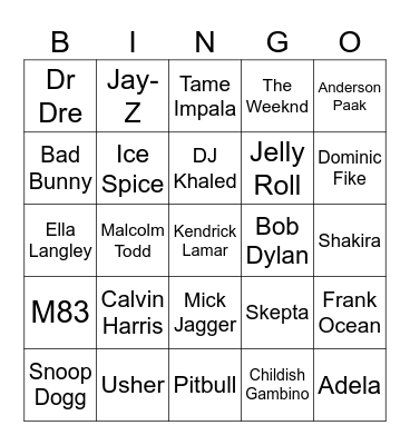 GTA 6 Artists Bingo Card