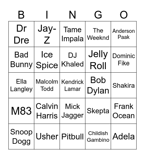 GTA 6 Artists Bingo Card