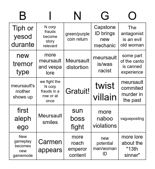Canto 10 Bingo Card