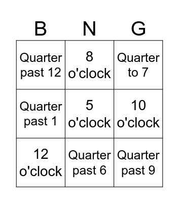 Time Bingo Card