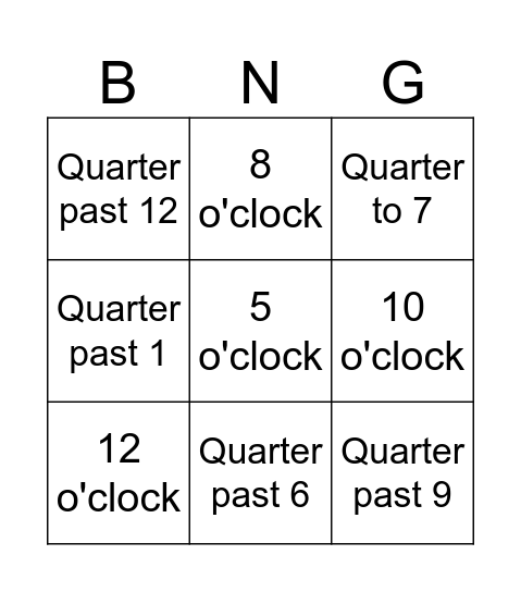 Time Bingo Card