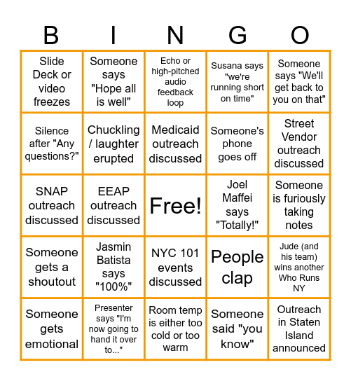 PEU Sept 2026 All Staff Bingo Card