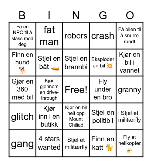 gta 5 Bingo Card