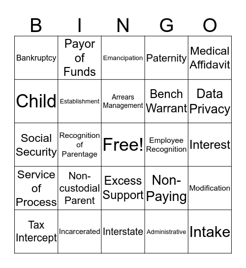 Child Support  Bingo Card