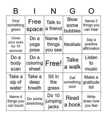Mindfulness BINGO Card
