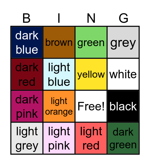 ASL Colors Bingo! Bingo Card
