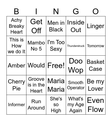1990s Game 2 Bingo Card