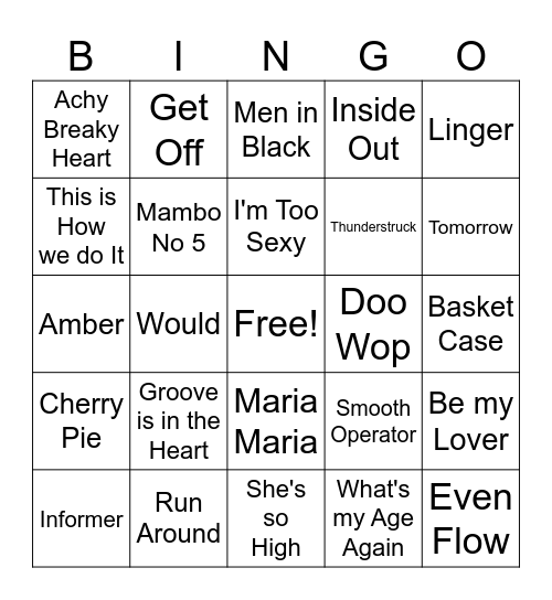 1990s Game 2 Bingo Card