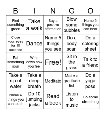 Mindfulness BINGO Card