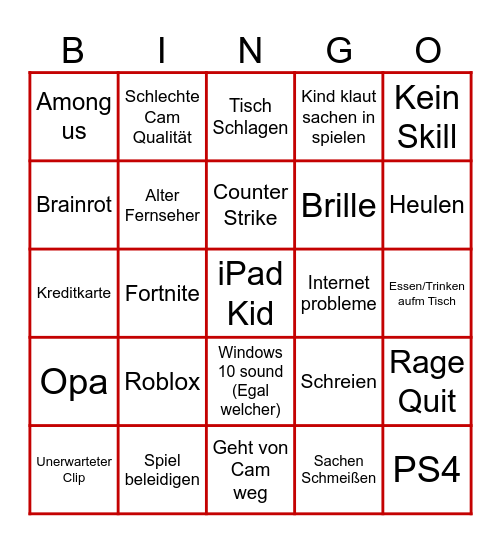 Rage Bingo [German] Bingo Card