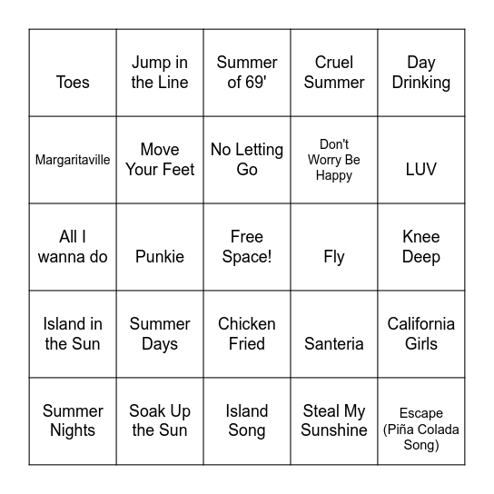 Summertime Vibes Bingo Card