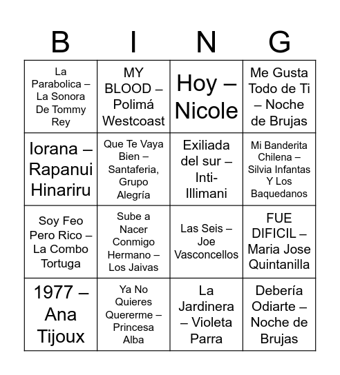 BINGO MUSICAL Bingo Card