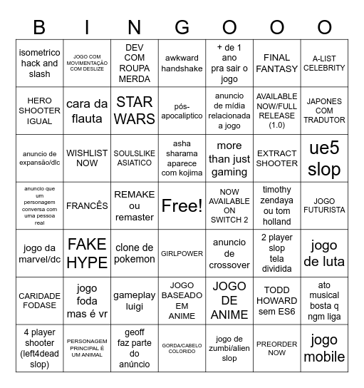 geoff meu amigo Bingo Card