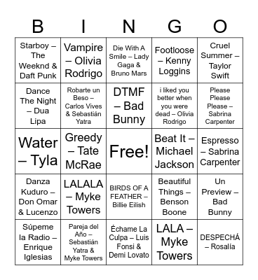 Bingo musical Bingo Card