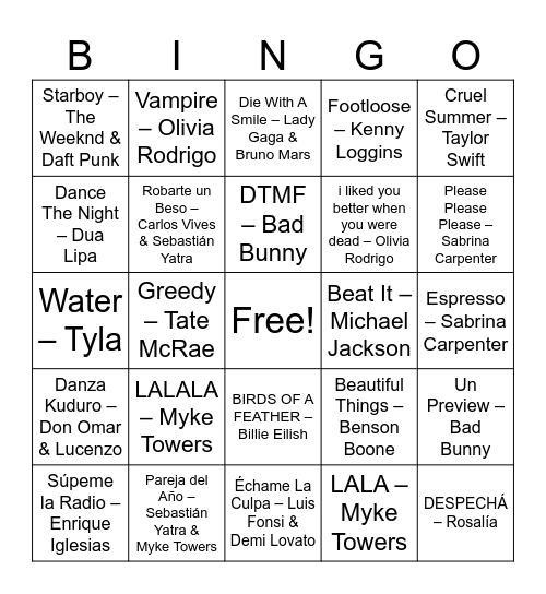 Bingo musical Bingo Card