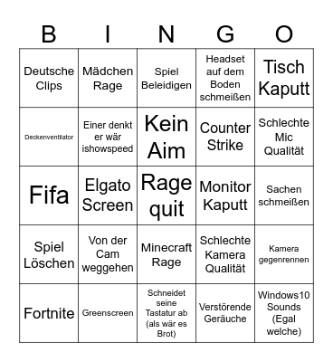 Rage quit compilation german Bingo Card