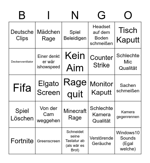 Rage quit compilation german Bingo Card